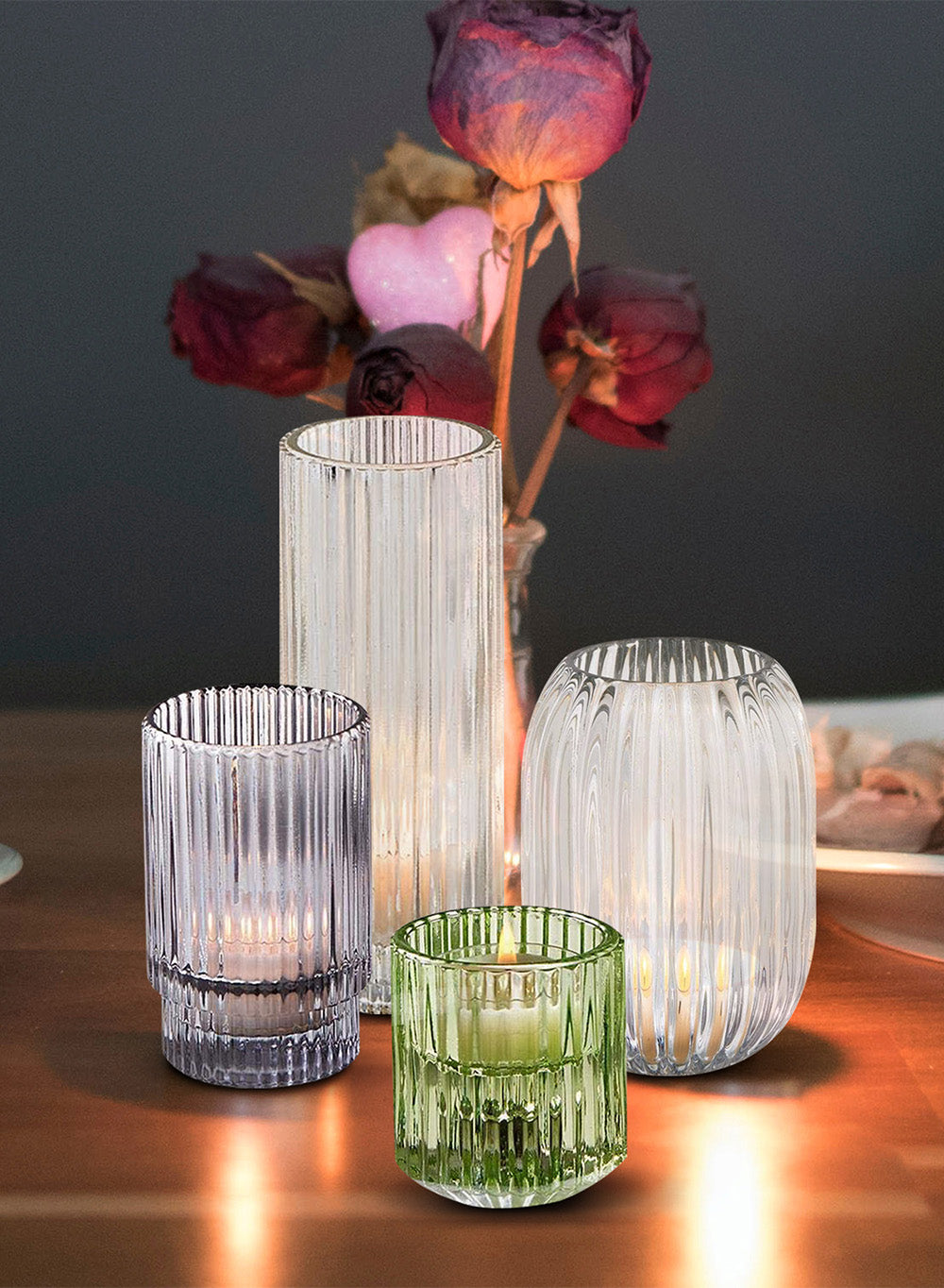 5" Ribbed Optical Glass Votive Holder, in 3 Colors