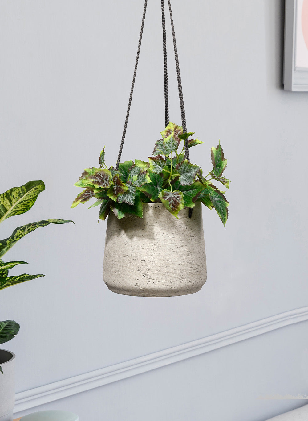 hanging pots for indoor plants Dark Grey Round Cement Hanging Planter | Pots & Planters