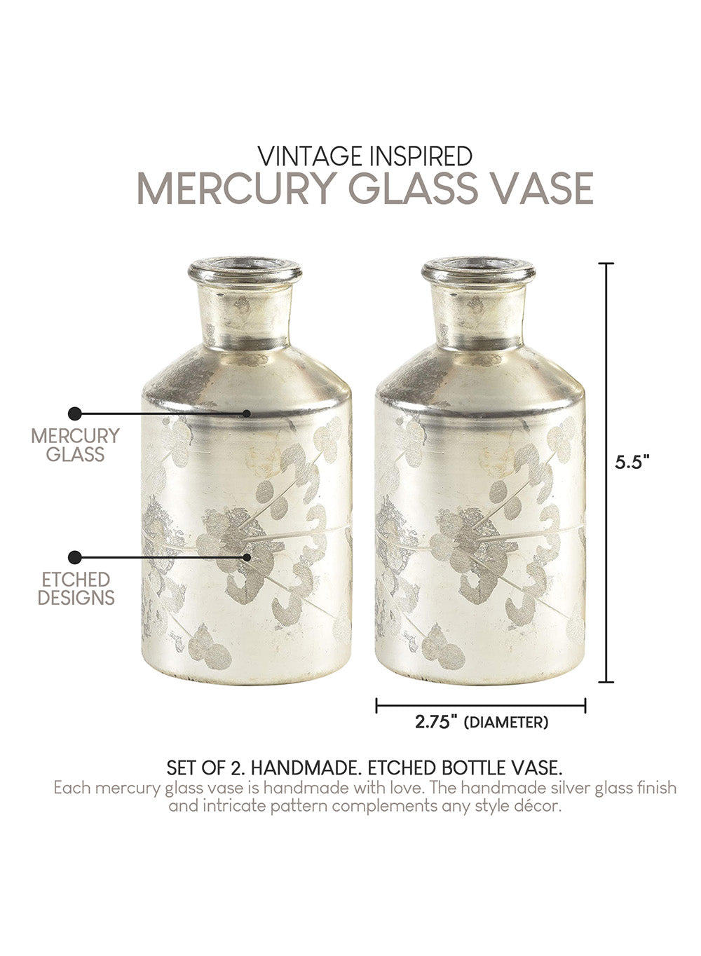 Star Cut Luster & Etched Clear Bud Vases