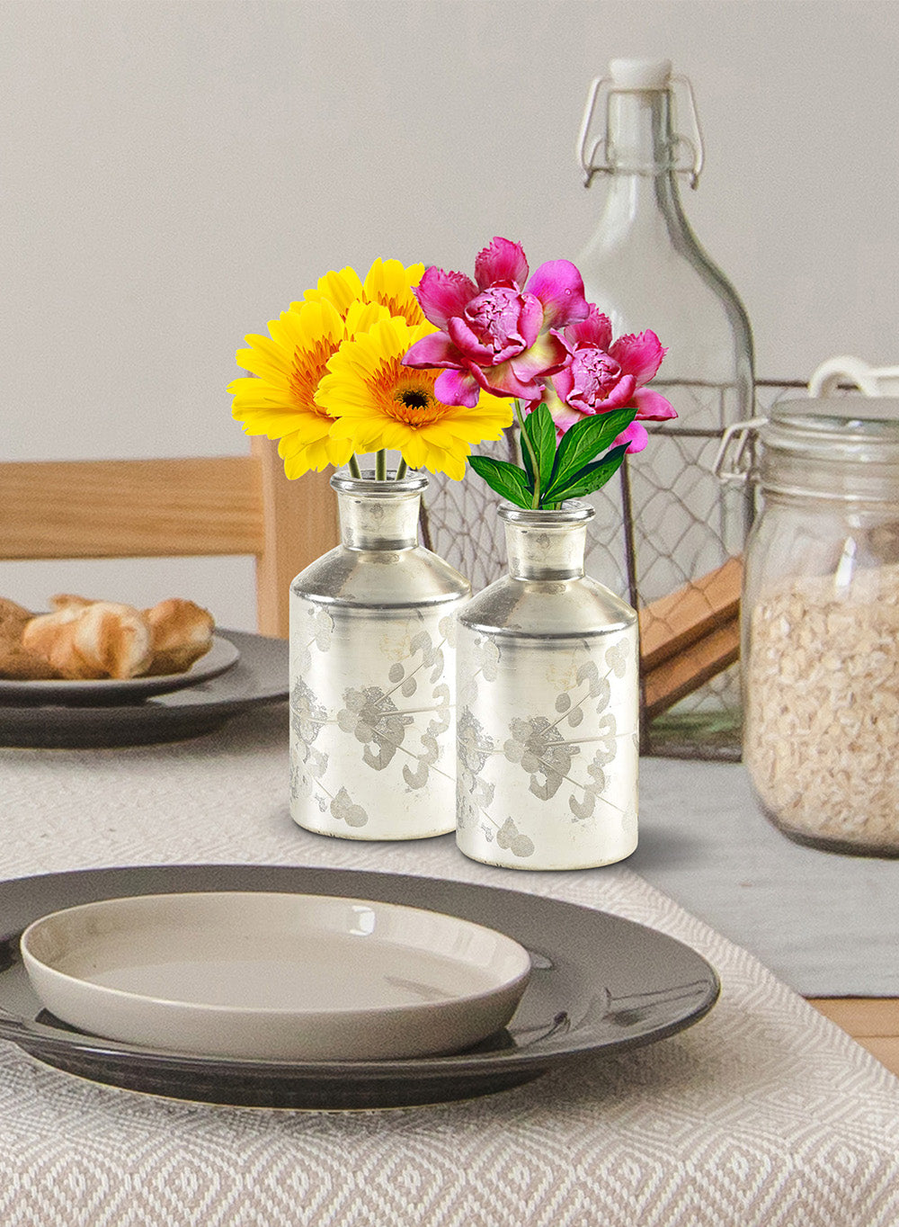 Star Cut Luster & Etched Clear Bud Vases