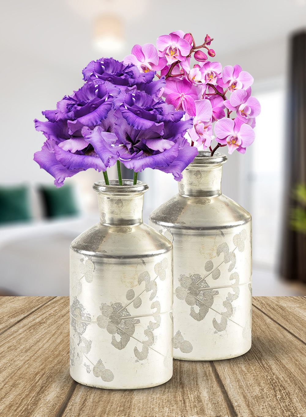 Star Cut Luster & Etched Clear Bud Vases