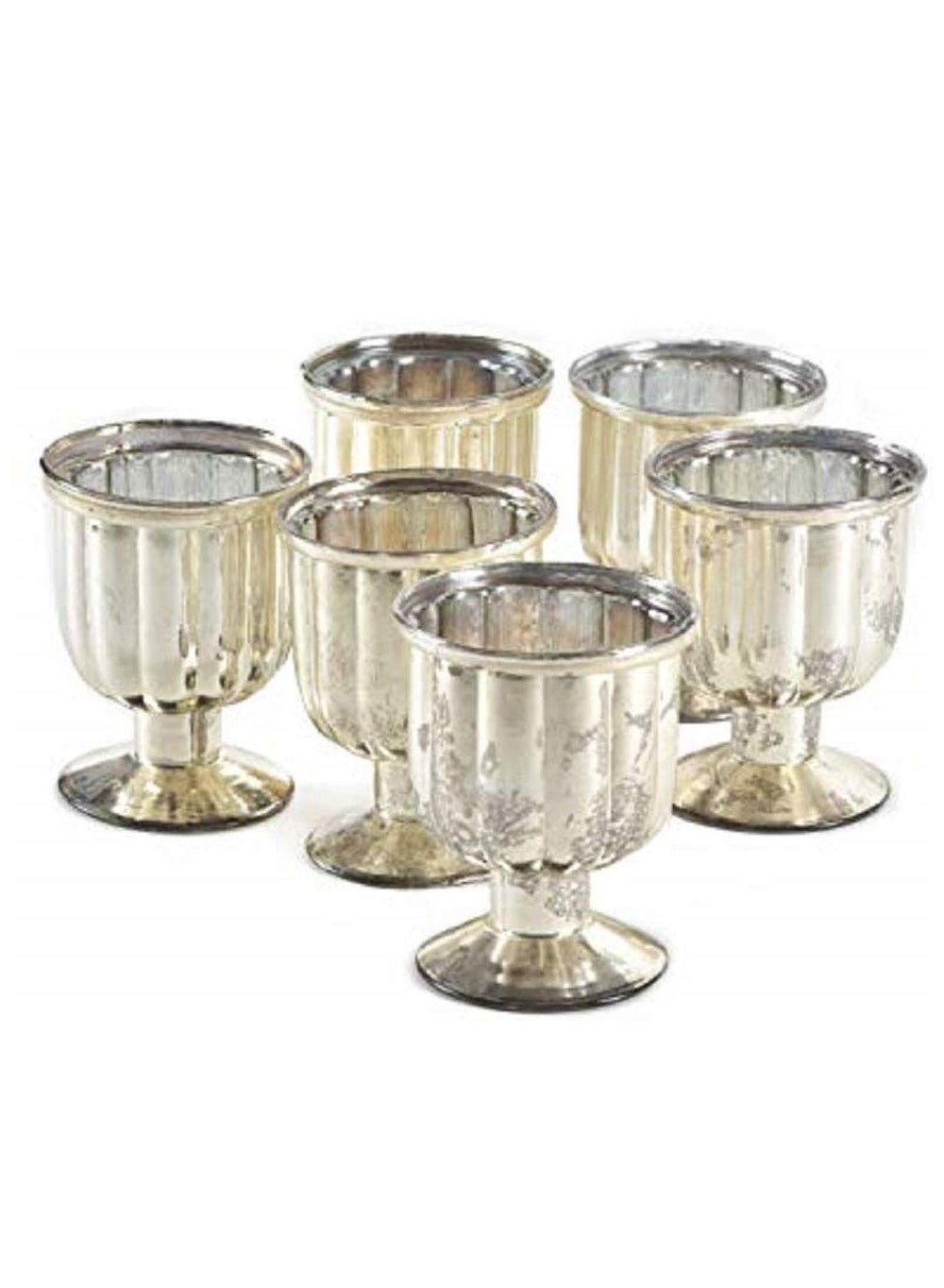 Antique Mercury Glass Pedestal Votive Holder, Sold Individually & Set of 24