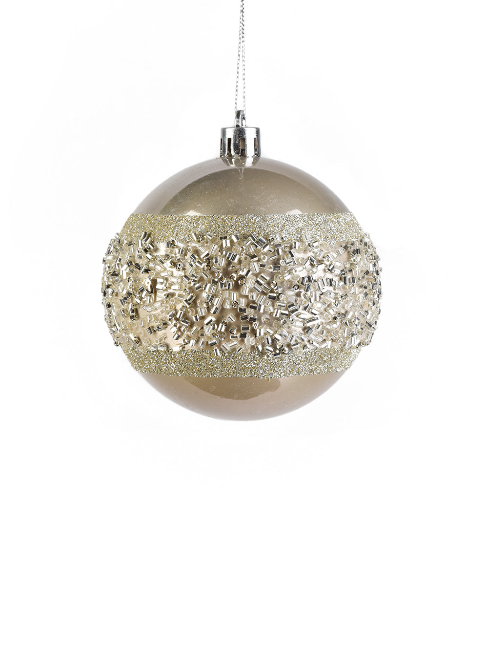Serene Spaces Living Set of 12 Silver Beaded Plastic Ball, 3.25" Tall and 3" Dia
