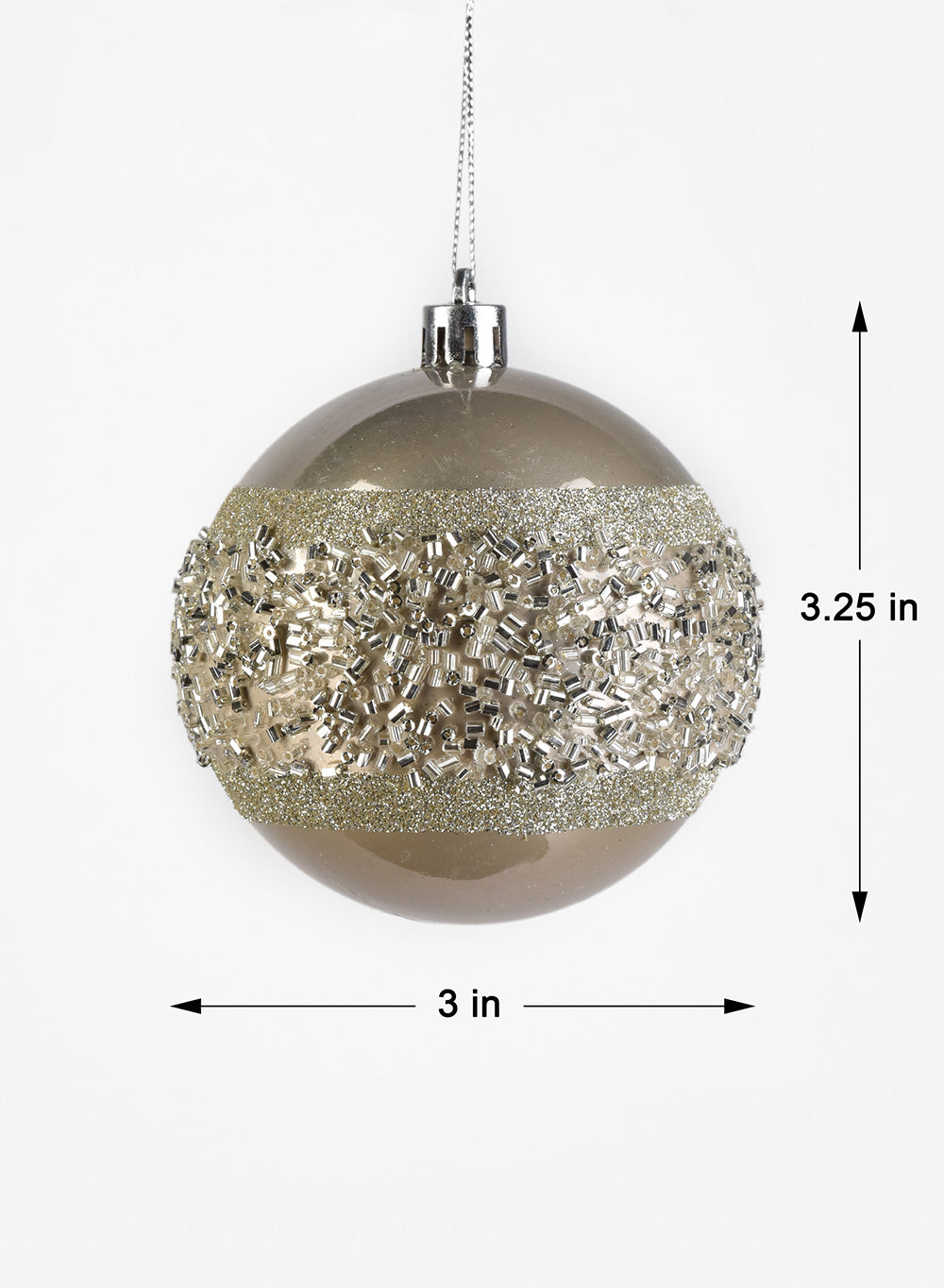 Serene Spaces Living Set of 12 Silver Beaded Plastic Ball, 3.25" Tall and 3" Dia