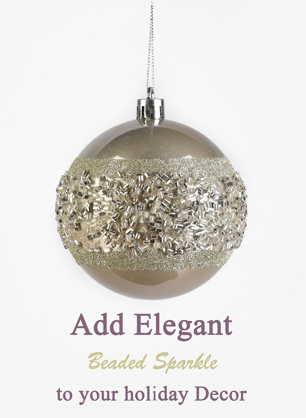 Serene Spaces Living Set of 12 Silver Beaded Plastic Ball, 3.25" Tall and 3" Dia