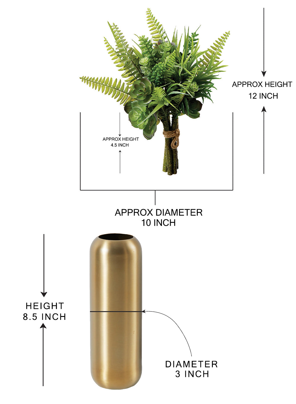 DIY Vase Kit: Succulent Bouquet & Gold Metal Vase