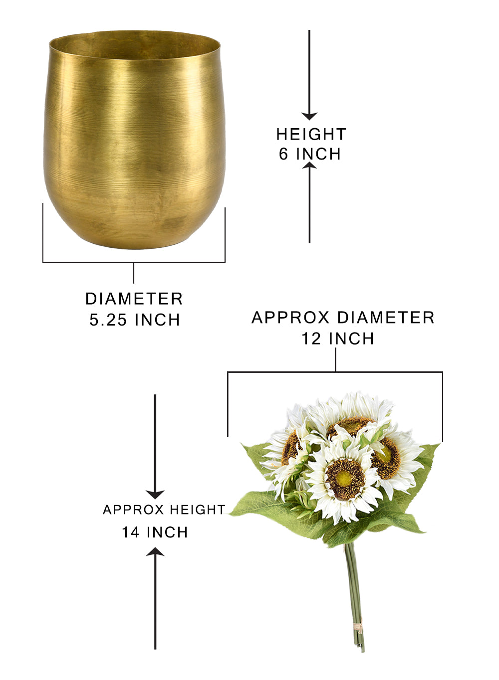 DIY Vase Kit: Contains Sunflower Bouquet & Brass Pot