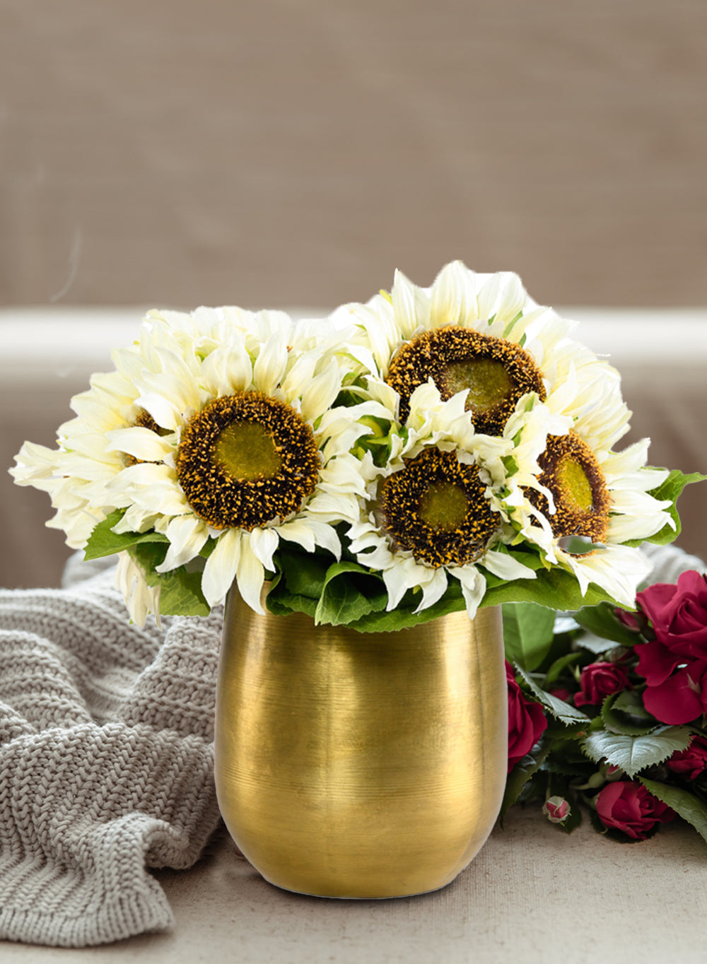DIY Vase Kit: Contains Sunflower Bouquet & Brass Pot