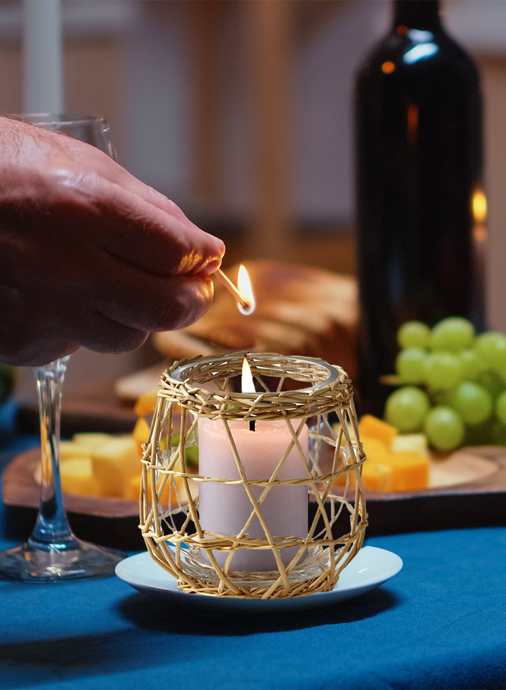 Handwoven Wicker & Glass Candleholder, Available in 2 Sizes
