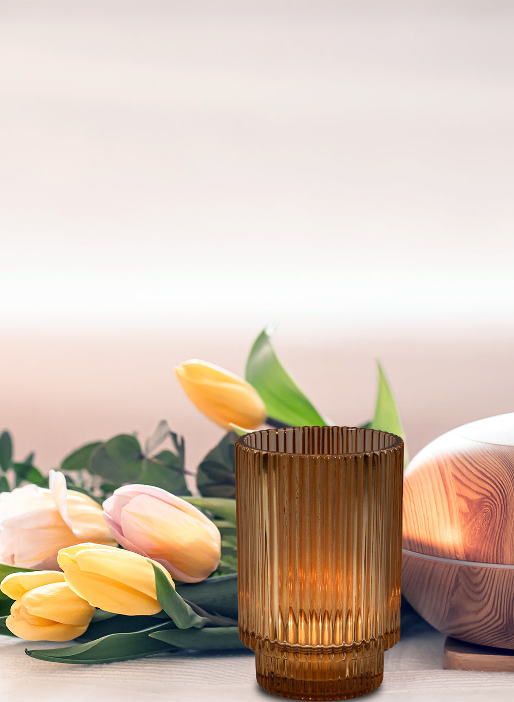Ribbed Glass Votive Candle Holder, in 3 Colors