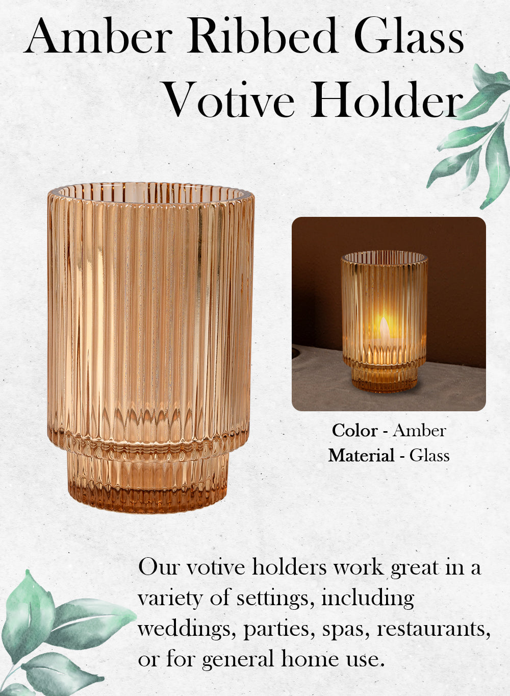 Ribbed Glass Votive Candle Holder, in 3 Colors