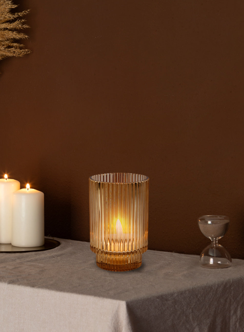 Ribbed Glass Votive Candle Holder, in 3 Colors