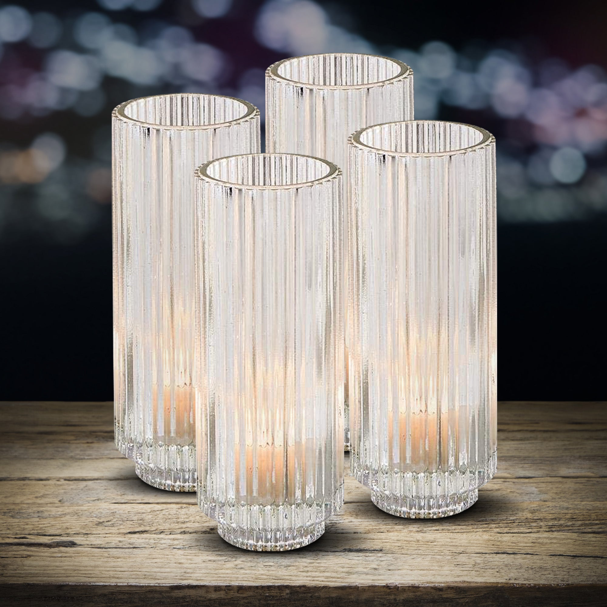 Bundle: Clear Ribbed Glass Votive Holders, Set of 8