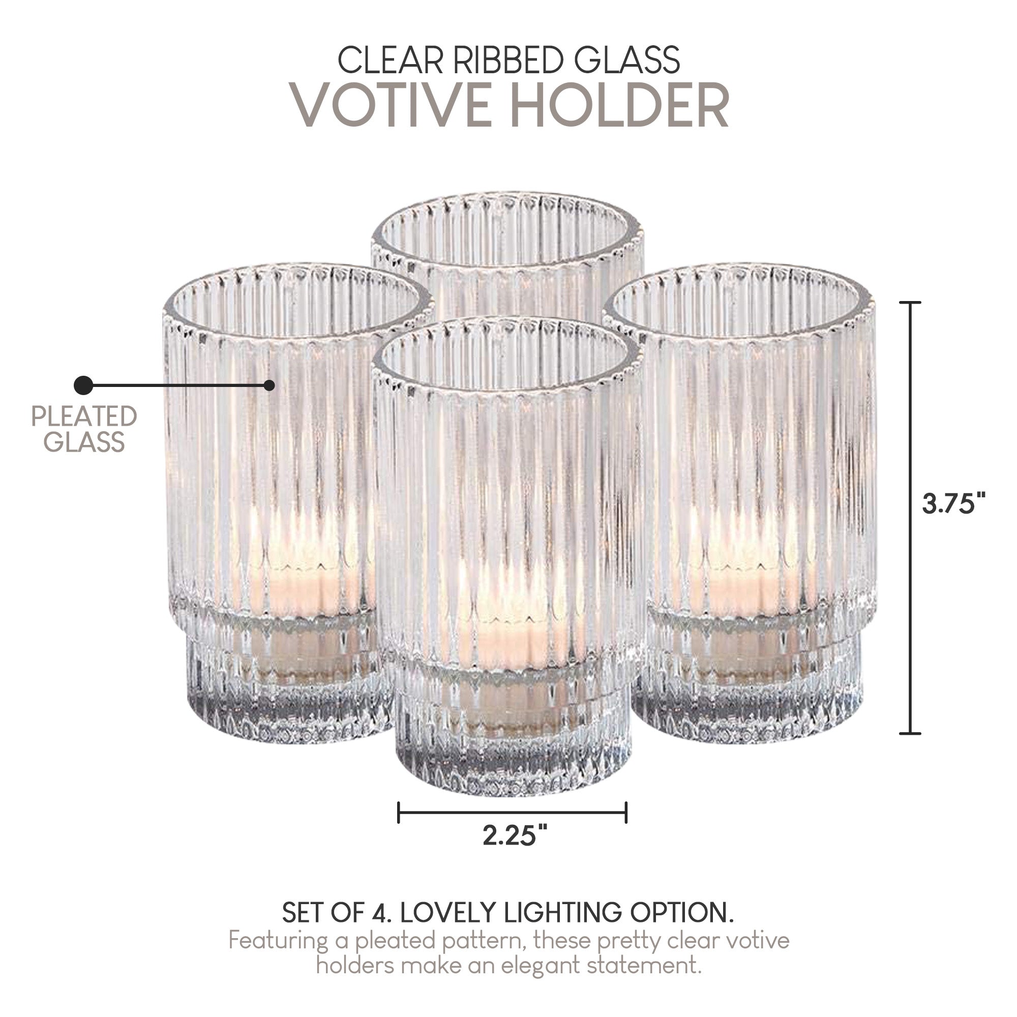 Bundle: Clear Ribbed Glass Votive Holders with Ivory Votive Candles