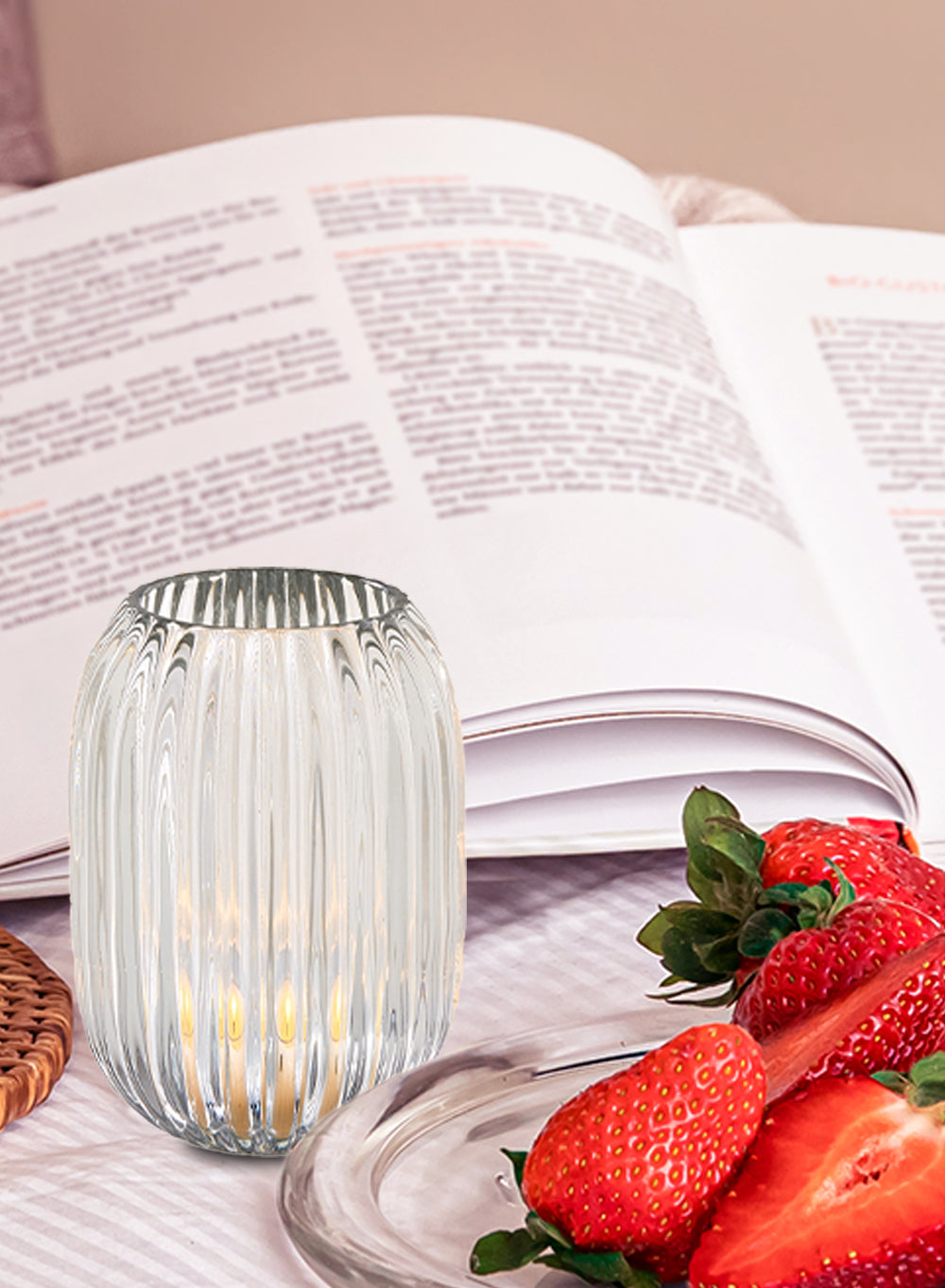 5" Ribbed Optical Glass Votive Holder, in 3 Colors