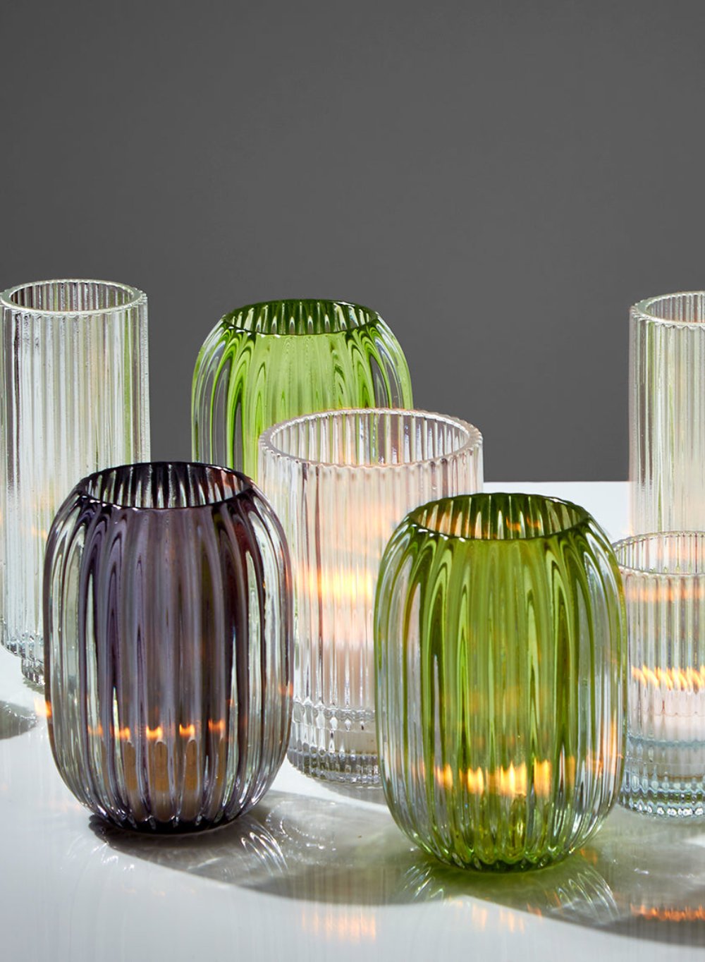 5" Ribbed Optical Glass Votive Holder, in 3 Colors