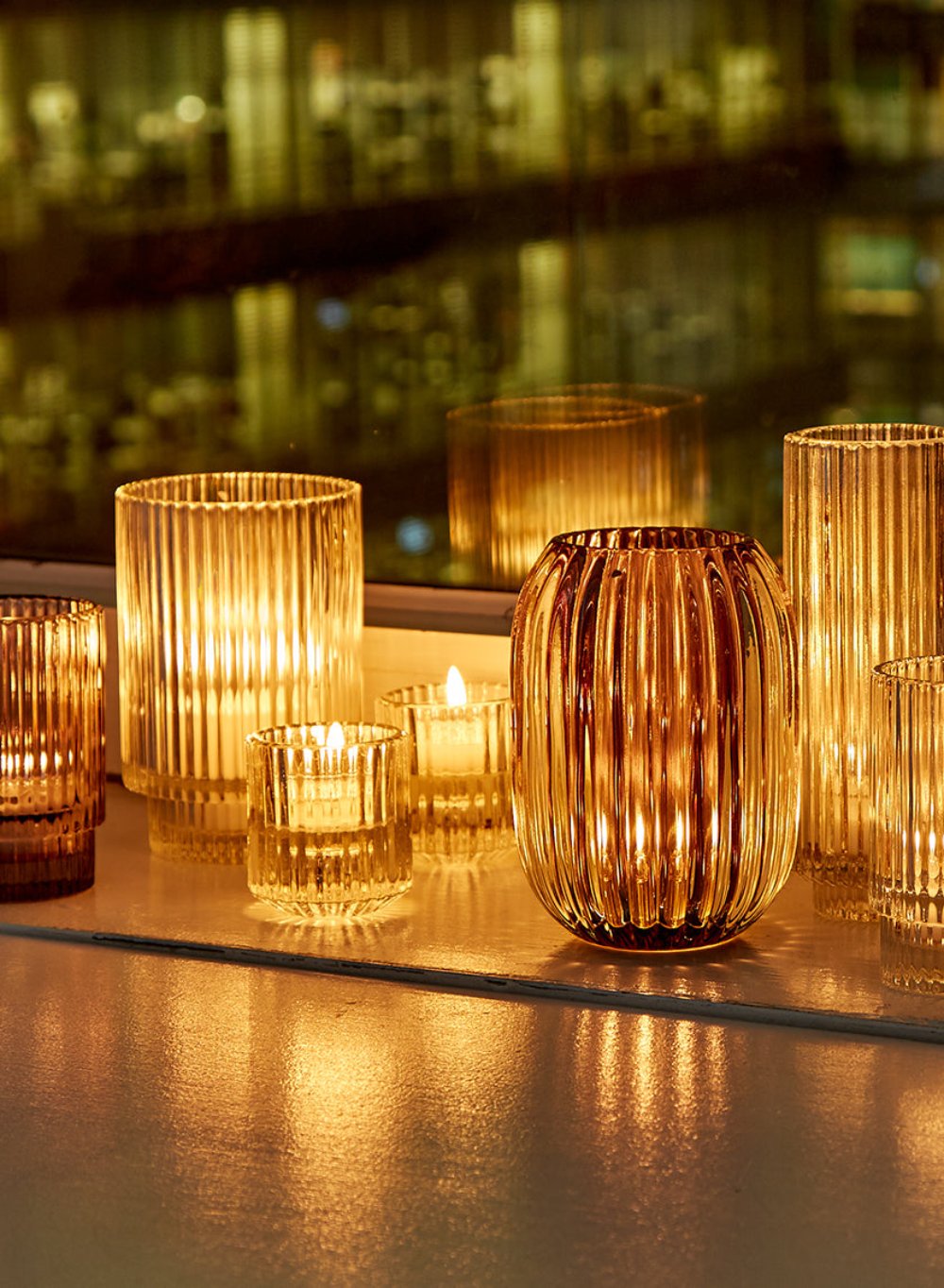 5" Ribbed Optical Glass Votive Holder, in 3 Colors