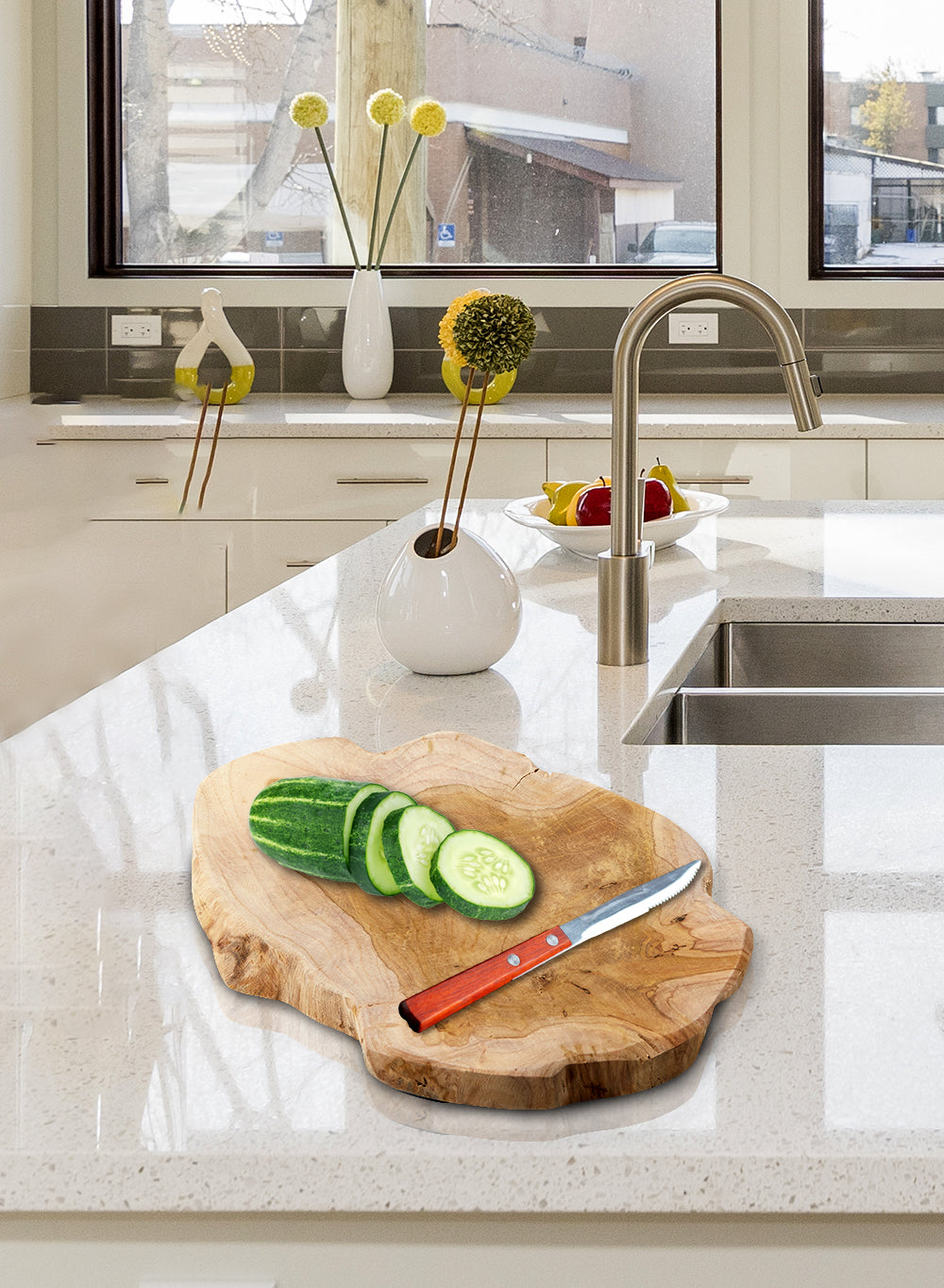 Natural Teak Tree Trunk Board, 8" Long, 6" Wide, 0.75" Tall