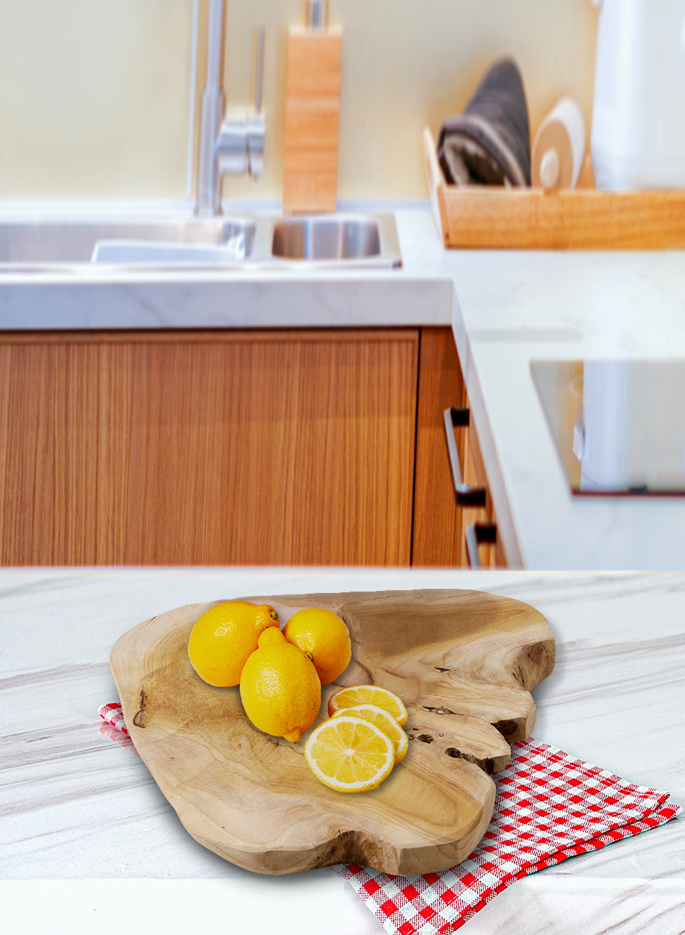 Natural Teak Tree Trunk Board, 8" Long, 6" Wide, 0.75" Tall