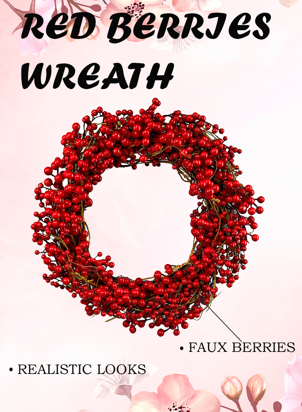 Red Berries Wreath, 20" Diameter