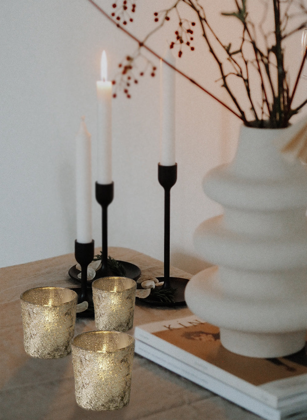 Serene Spaces Living Set of 6 Textured Old Silver Votive Candle Holders Glass, Ideal for Weddings Parties Fall Table Decorations, 2.5" Tall and 2.5" Diameter