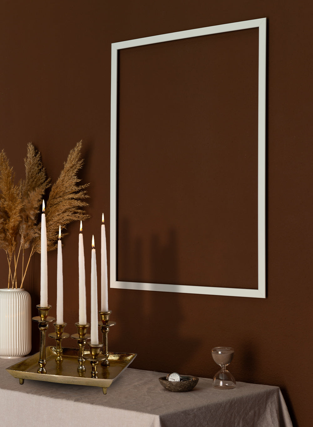 Gold Candlesticks on Square Tray, 12.75" Square & 9" Tall