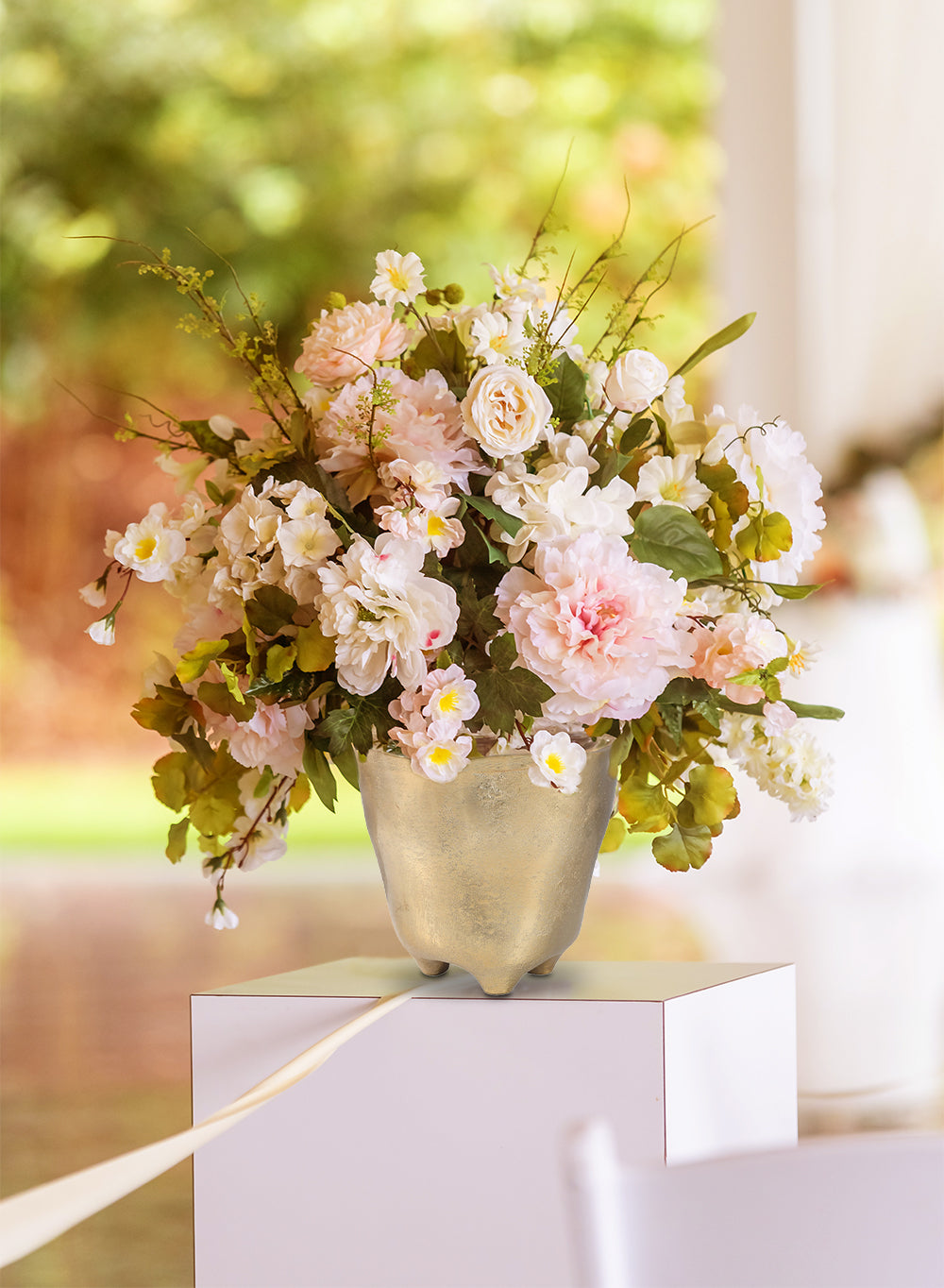 Gold Hammered Metal Vase, 6" Tall and 5" Diameter