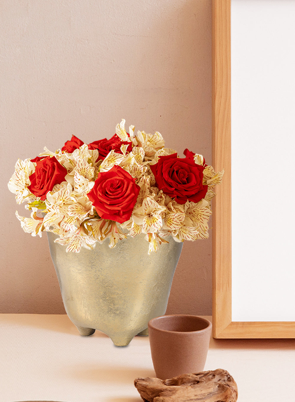 Gold Hammered Metal Vase, 6" Tall and 5" Diameter