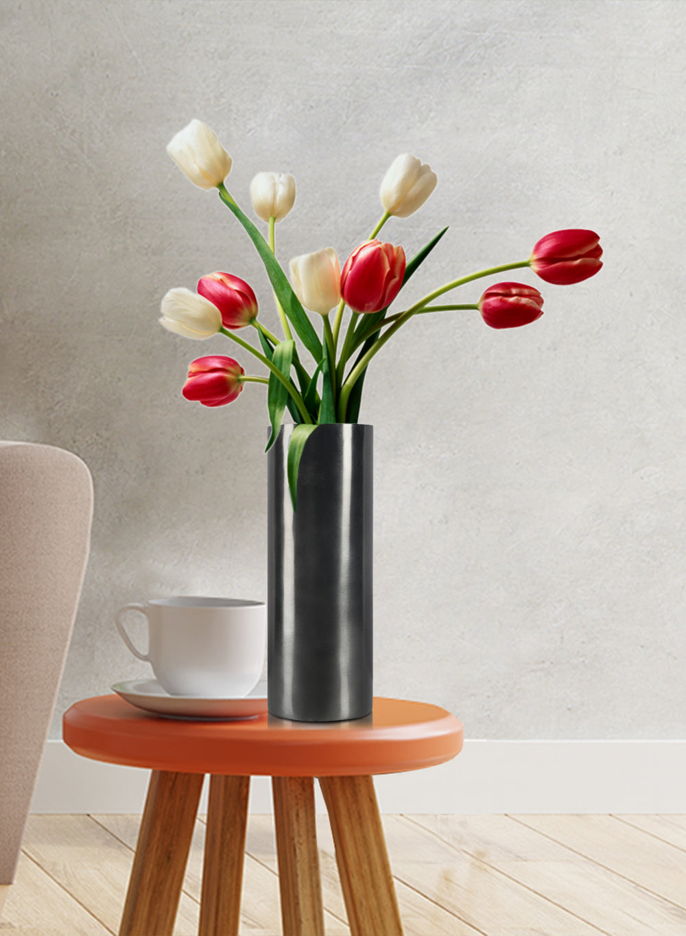 Modern Black Cylinder Nickel Vase, In 2 Sizes