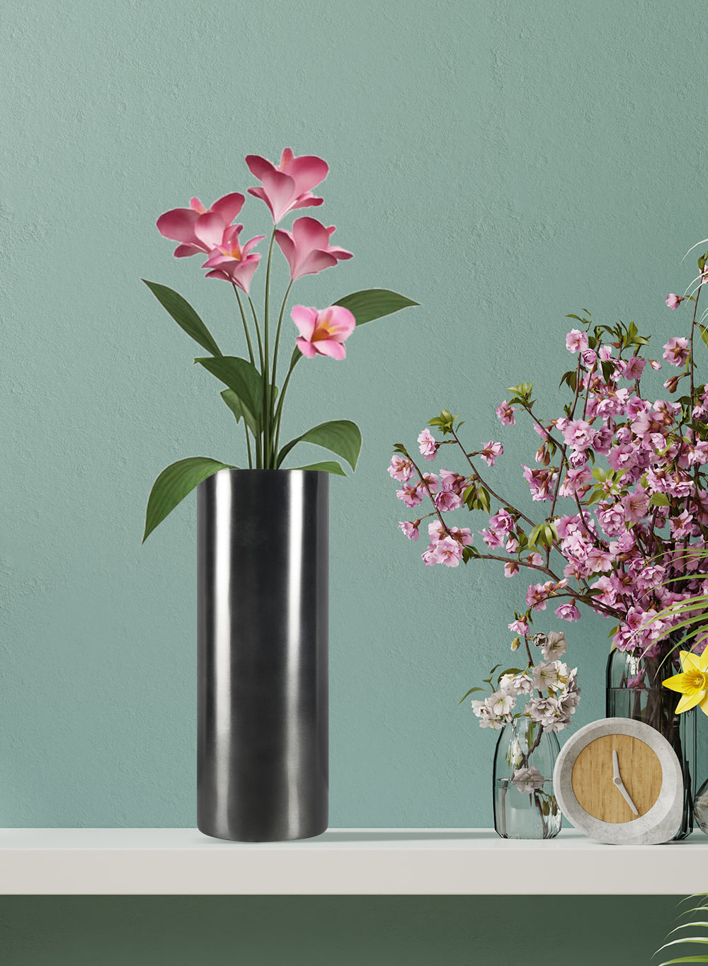 Modern Black Cylinder Nickel Vase, In 2 Sizes