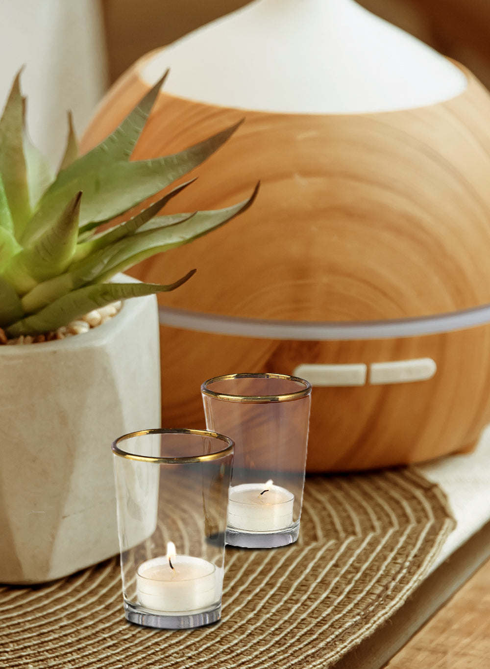 Gold Rimmed Glass Votive Holders, 3.5" Tall & 2.5" Diameter, Set of 6