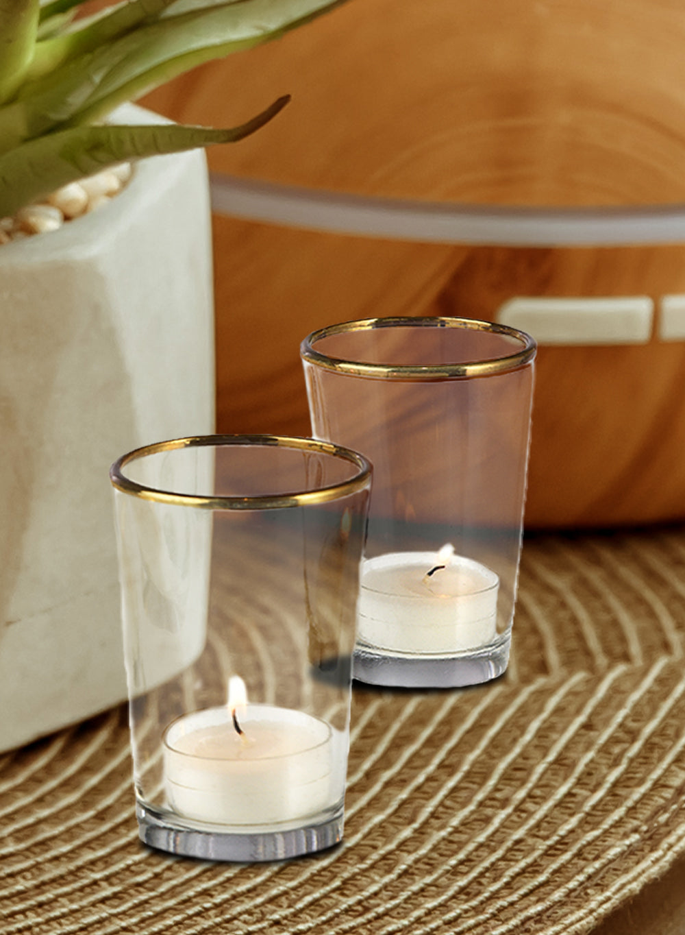 Gold Rimmed Glass Votive Holders, 3.5" Tall & 2.5" Diameter, Set of 6