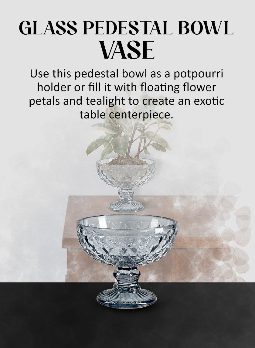 Embossed Glass Pedestal Compote, 5" Diameter & 4" Tall