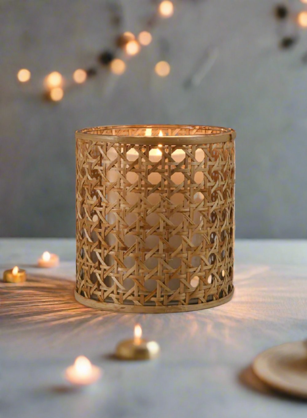 Rattan Cane Wrapped Glass Hurricane, in 6 Sizes