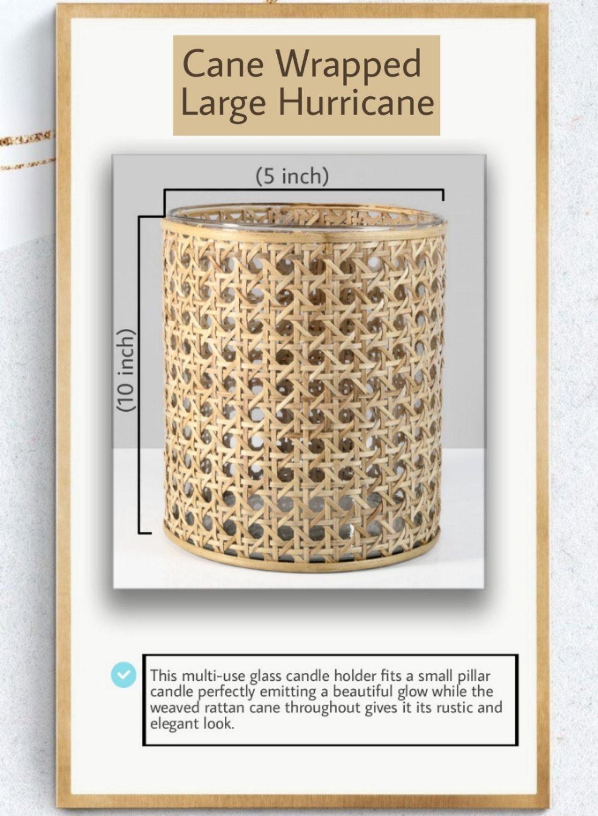 Rattan Cane Wrapped Glass Hurricane, in 6 Sizes