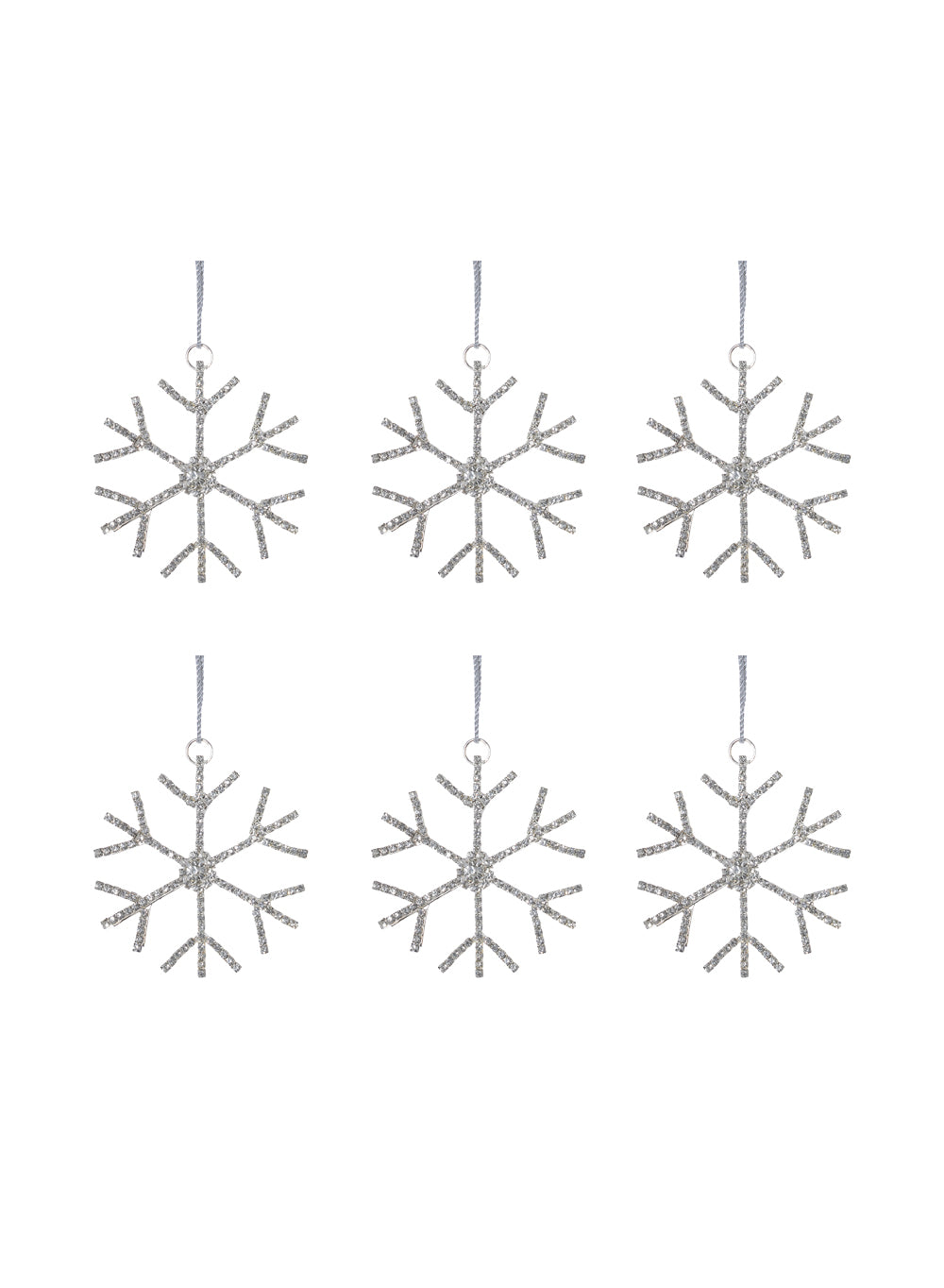 3" Silver Rhinestone Snow Flake Ornament, Set of 6