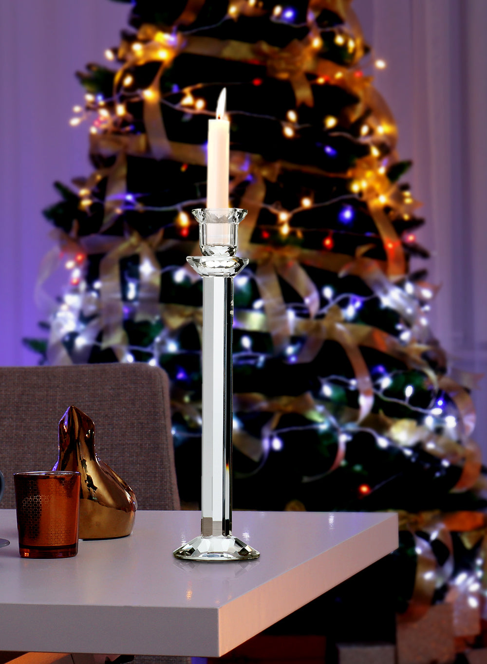Modern Cut Crystal Candle Stick Holders, 5 Sizes