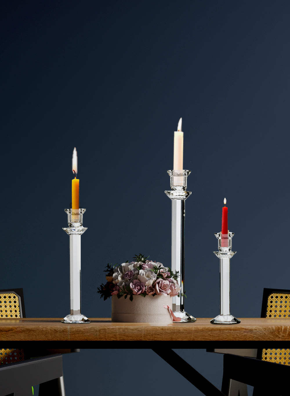Modern Cut Crystal Candle Stick Holders, 5 Sizes