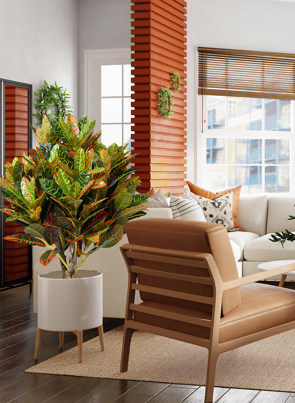 Artificial Croton Plant in Classic Black Pot | Faux Tree