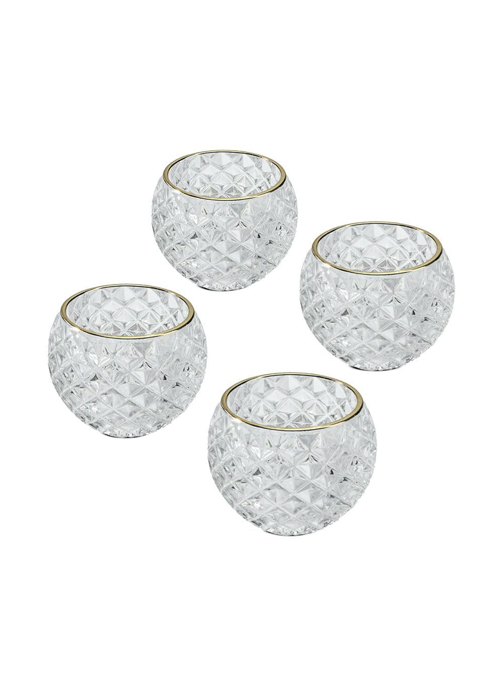 Gold Rim Diamond Glass Candle Holder, In 2 Set of 4 & 48