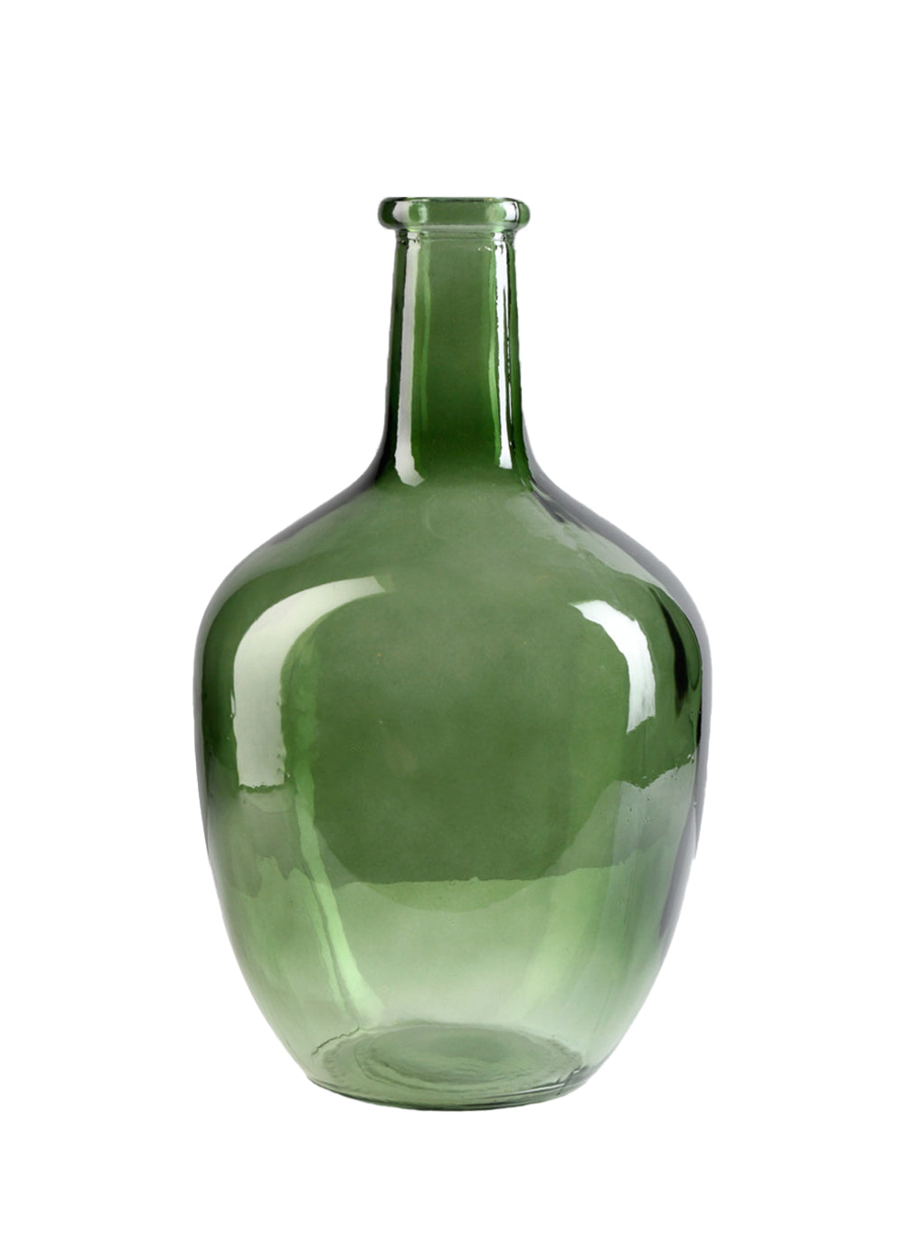 Green Bottleneck Glass Vase, 7.48" Diameter & 12.2" Tall