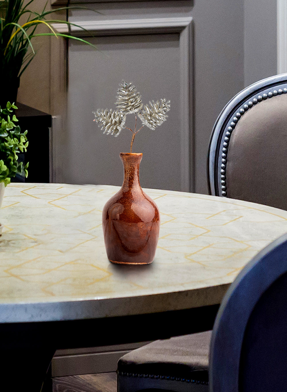 6" Champagne Gold Glitter Pine Spray - Set of 12