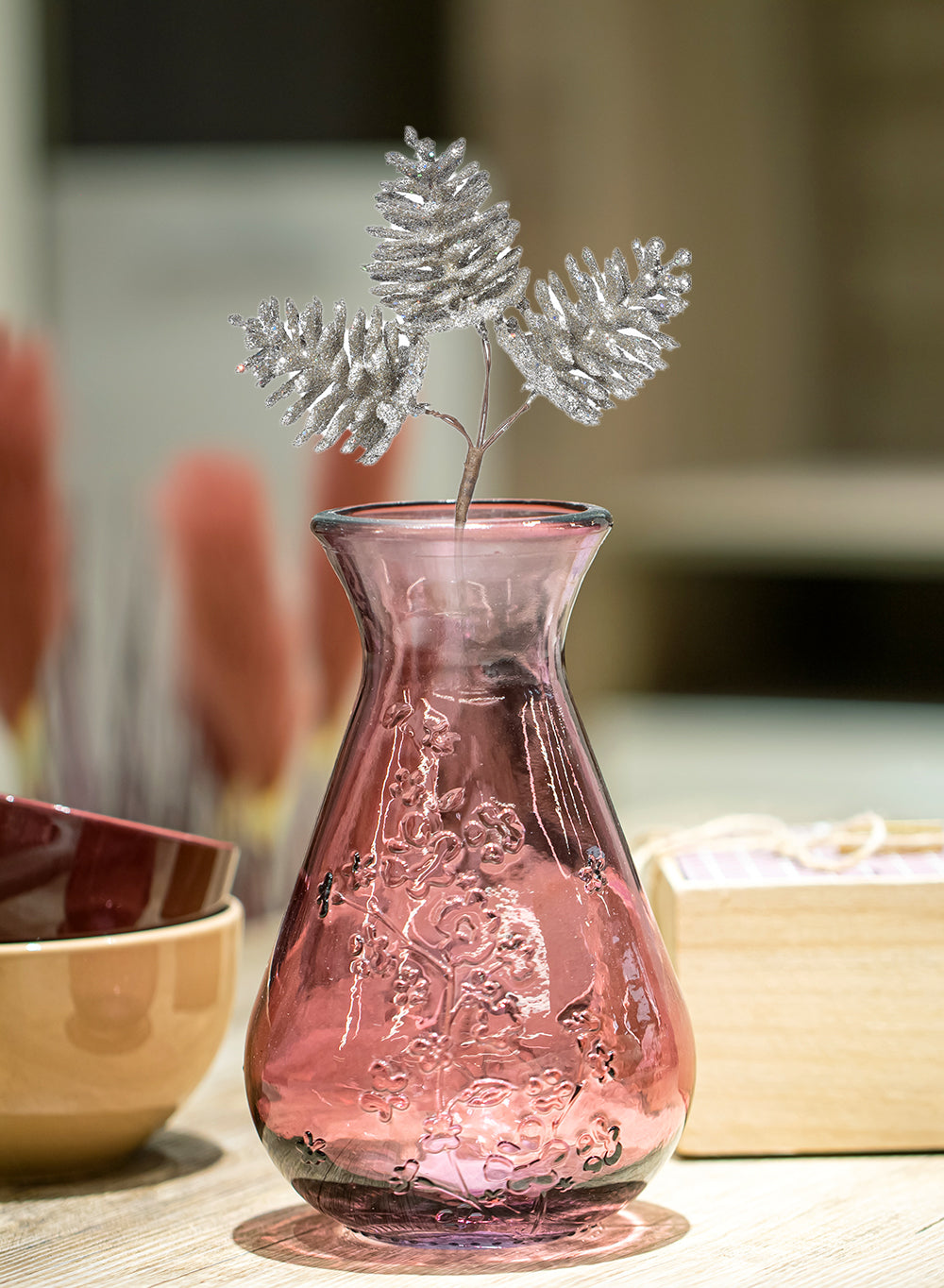 6" Champagne Gold Glitter Pine Spray - Set of 12