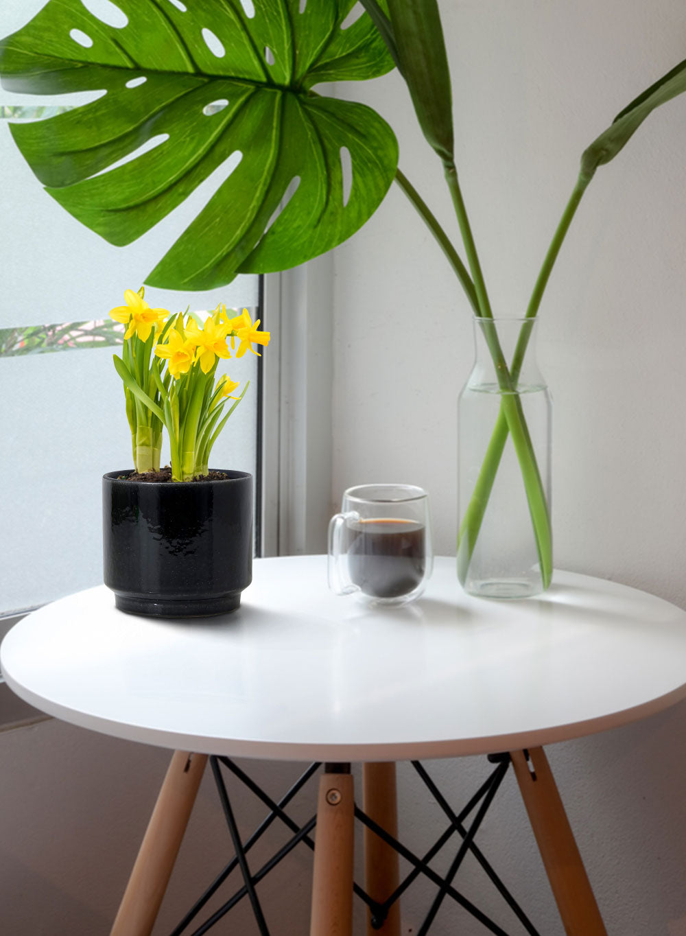 Glossy Black Ceramic Bowl Vase, Available in 3 Sizes