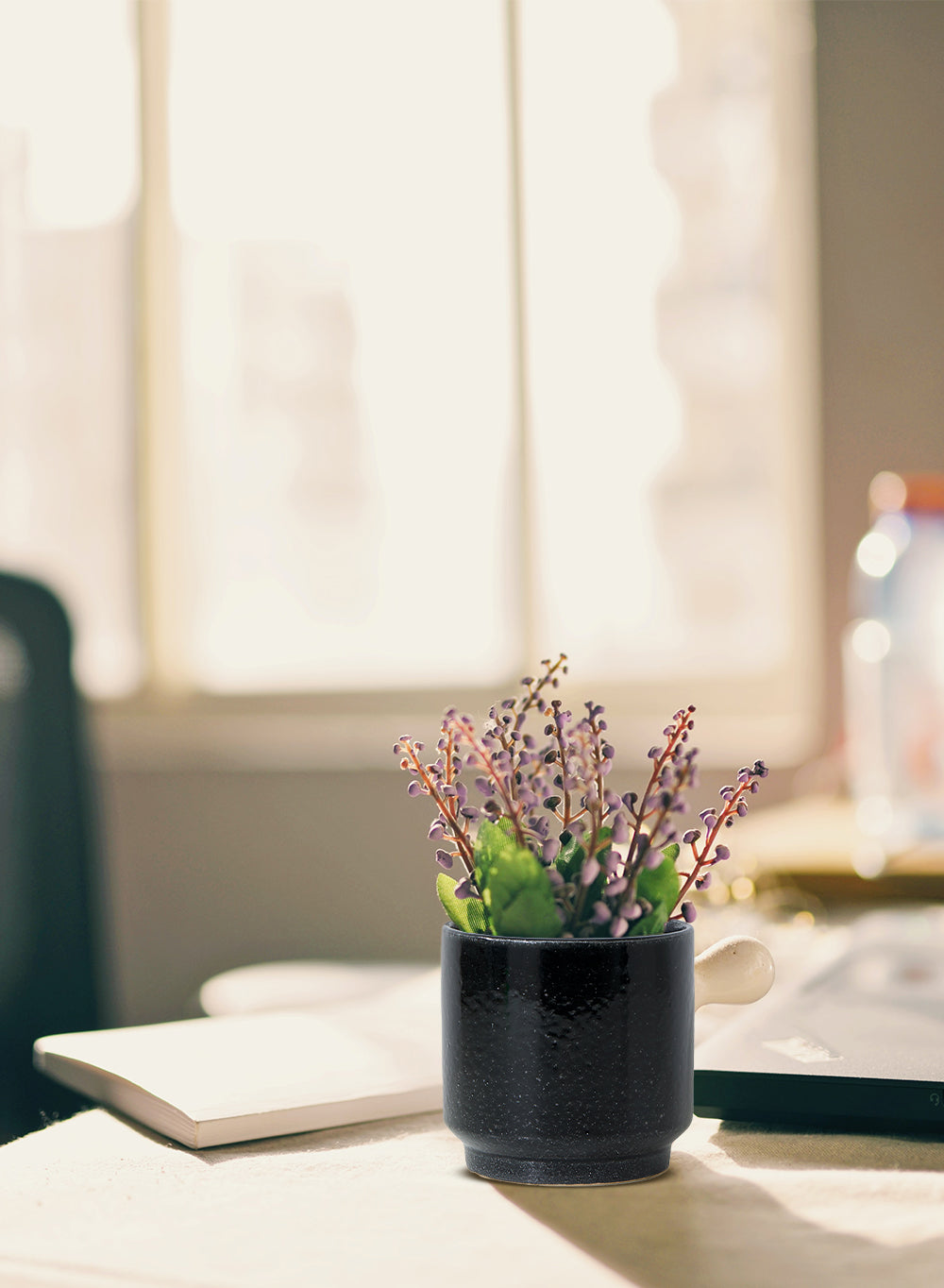 Glossy Black Ceramic Bowl Vase, Available in 3 Sizes