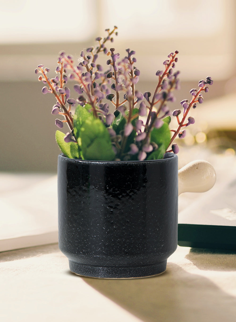 Glossy Black Ceramic Bowl Vase, Available in 3 Sizes