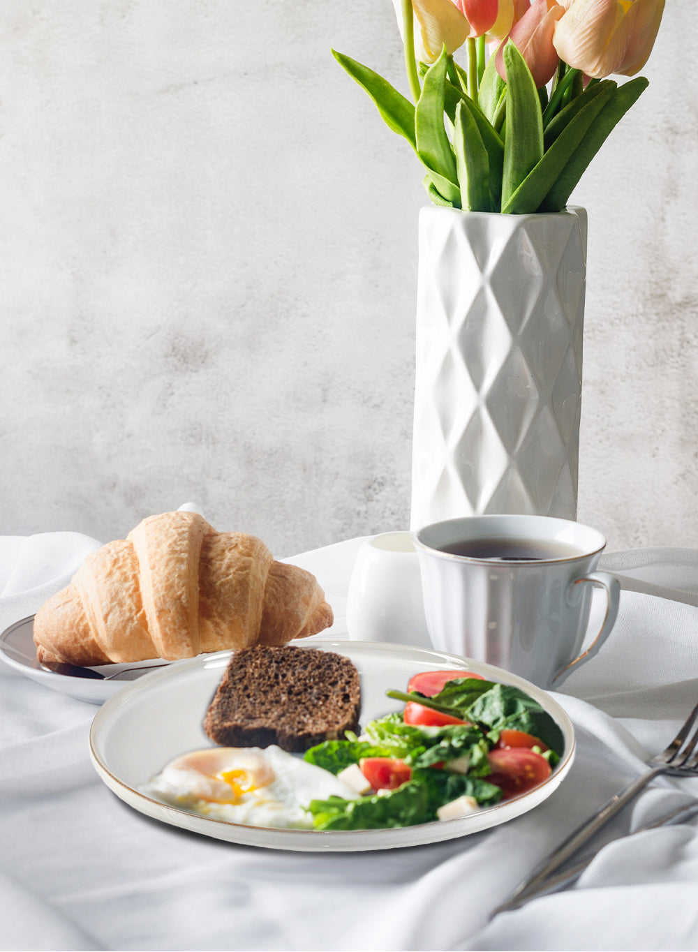 White Ceramic Plate with Brown Raised Rim, in 2 Sizes