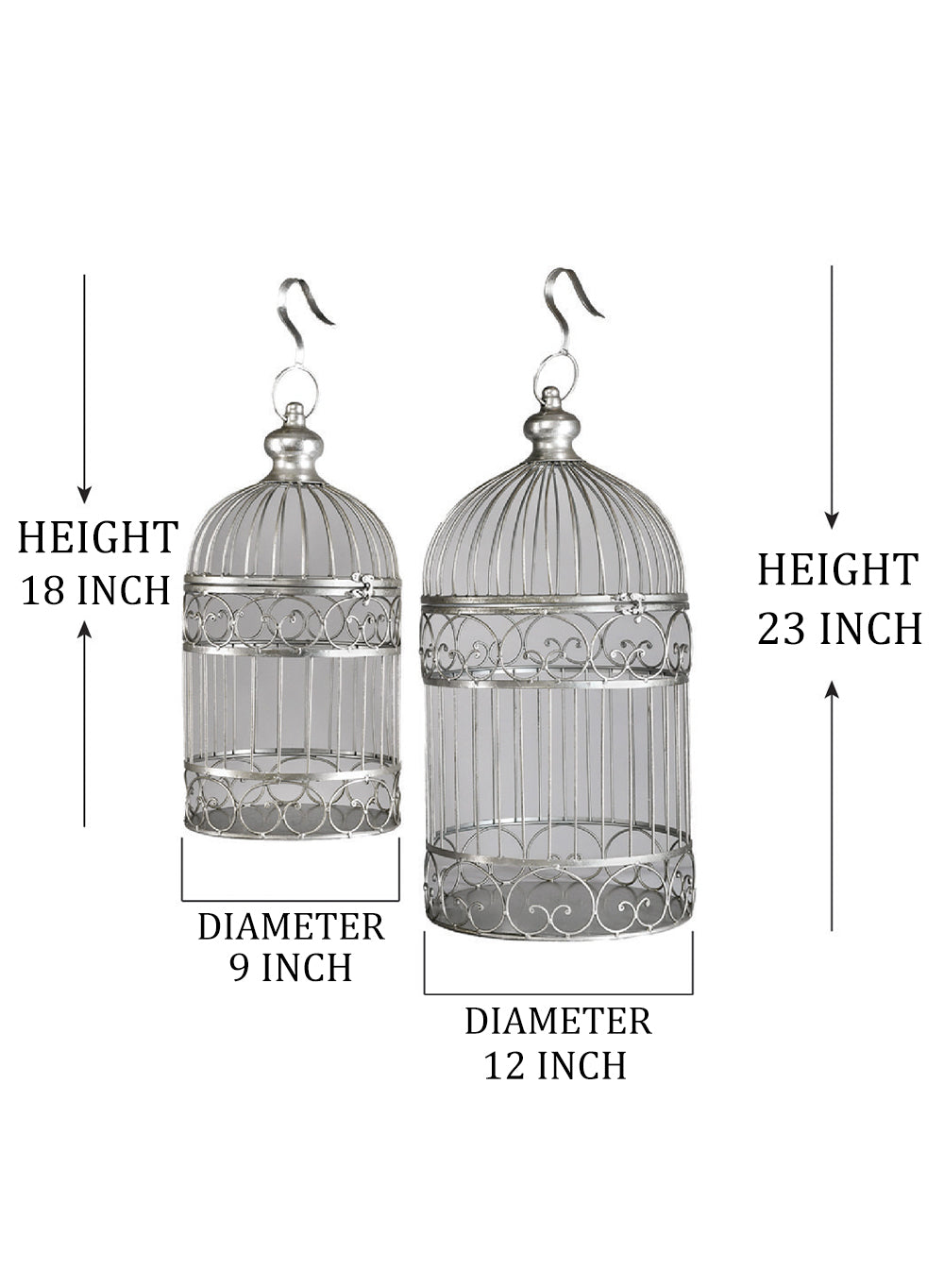 Birdcage Decor, Silver Metal in 2 Sizes & Color