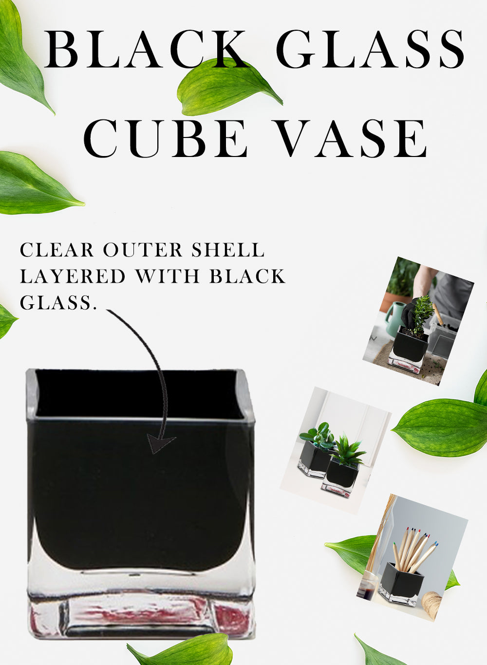 Black Glass Cube Vase, 3" Cube, Sold Individually & as Set of 12