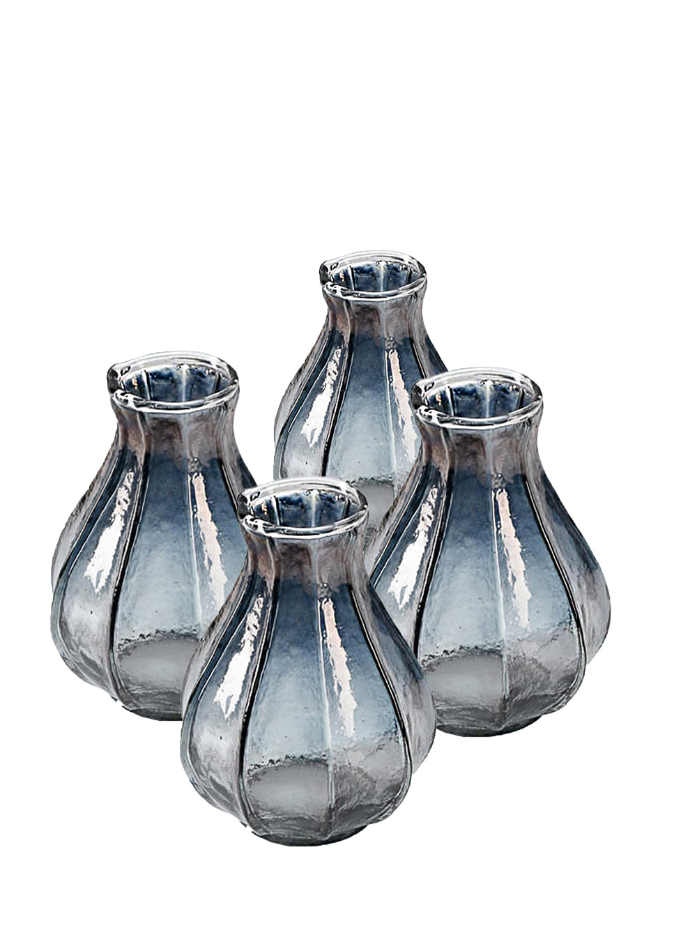 Scalloped Glass Bud Vase,3.25" Diameter & 4" Tall,Set of 4